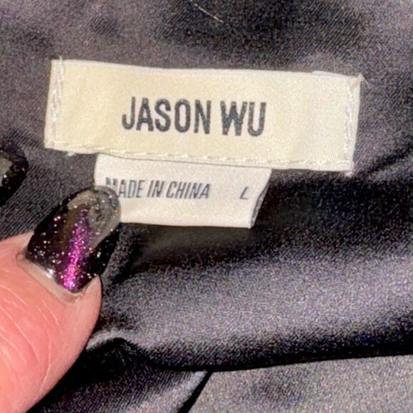 NWOT women’s JASON WU Black Satin Halter Plunging U Neckline Midi Dress SZ large - Picture 7 of 10